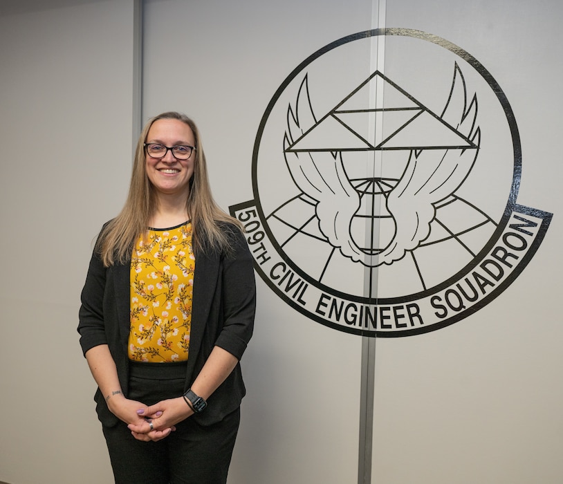 Alexis Baumgartner poses for a photo on Whiteman Air Force Base, Mo. on April 7 2025. Baumgartner was recently named the 2024 Air Force Global Strike Command’s Key Support Liaison of the Year and 2025 Eighth Air Force Joan Orr Air Force Spouse of the Year, recognizing five years of dedicated service to Airmen and their families. (U.S. Air Force photo by Senior Airman Bryson Sherard)