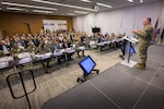 Defense Logistics Agency Director Army Lt. Gen. Mark Simerly discusses contested logistics challenges and future sustainment opportunities with senior Defense Department logisticians