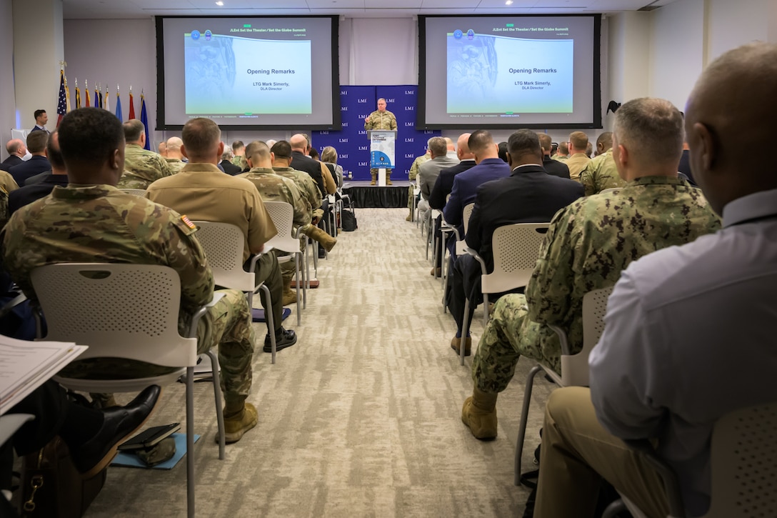 Defense Logistics Agency Director Army Lt. Gen. Mark Simerly discusses contested logistics challenges and future sustainment opportunities with senior Defense Department logisticians