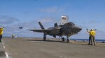 Marine Fighter Attack Squadron (VMFA) 211 conducts flight deck qualifications aboard USS Tripoli (LHA 7) in the Pacific Ocean, July 15, 2024.