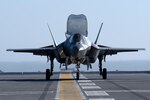 An F-35B lightning lands aboard JS Kaga (DDH 184) off the
southern coast of California to begin development testing.