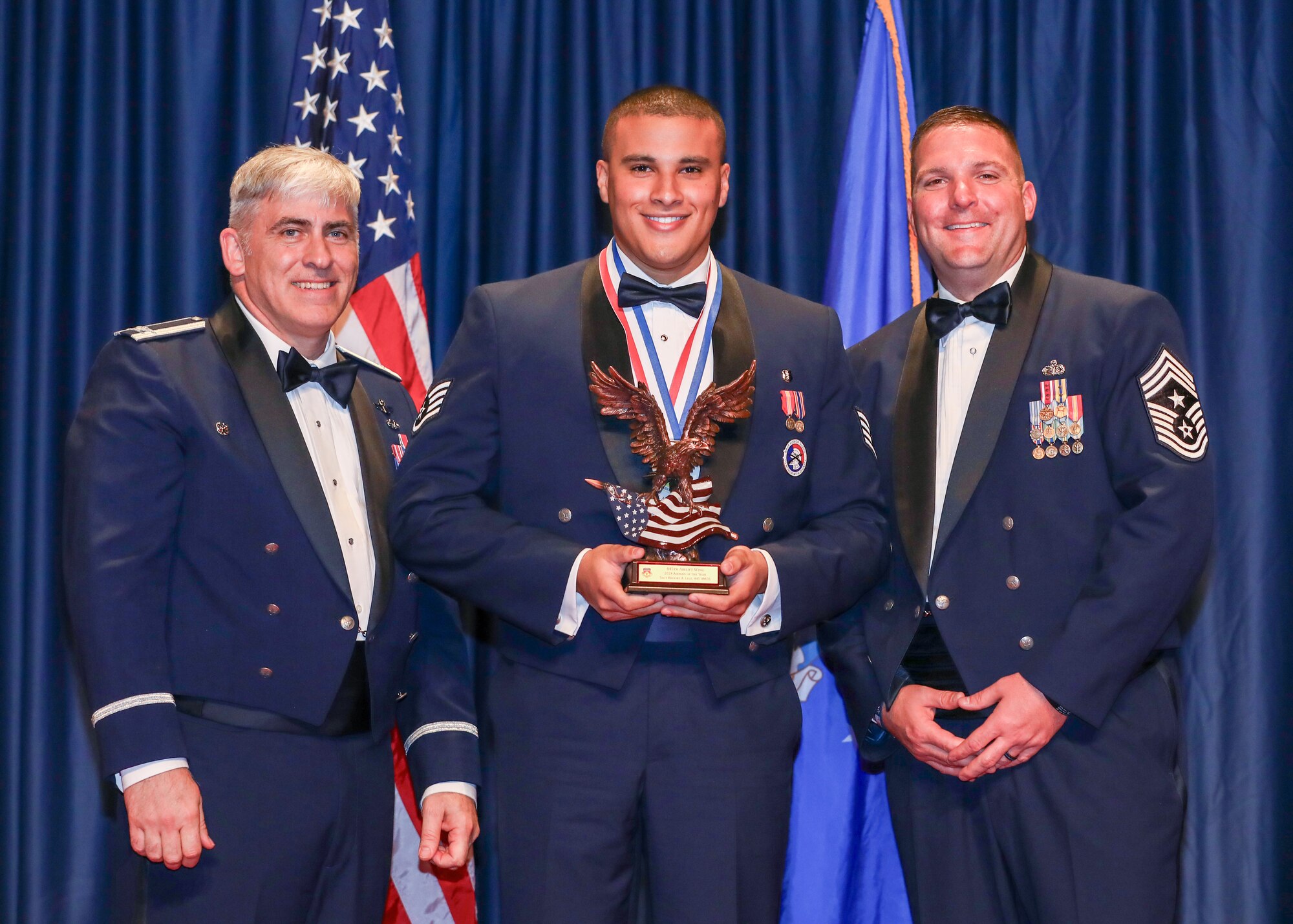 Staff Sgt. Brooks Lyle, 445th Aerospace Medicine Squadron, won the 2024 Airman of the Year award. Members and families of the 445th Airlift Wing, and local community leaders gathered at the National Museum of the U.S. Air Force April 5, 2025 to recognize the wing’s 2024 annual award nominees and winners.
