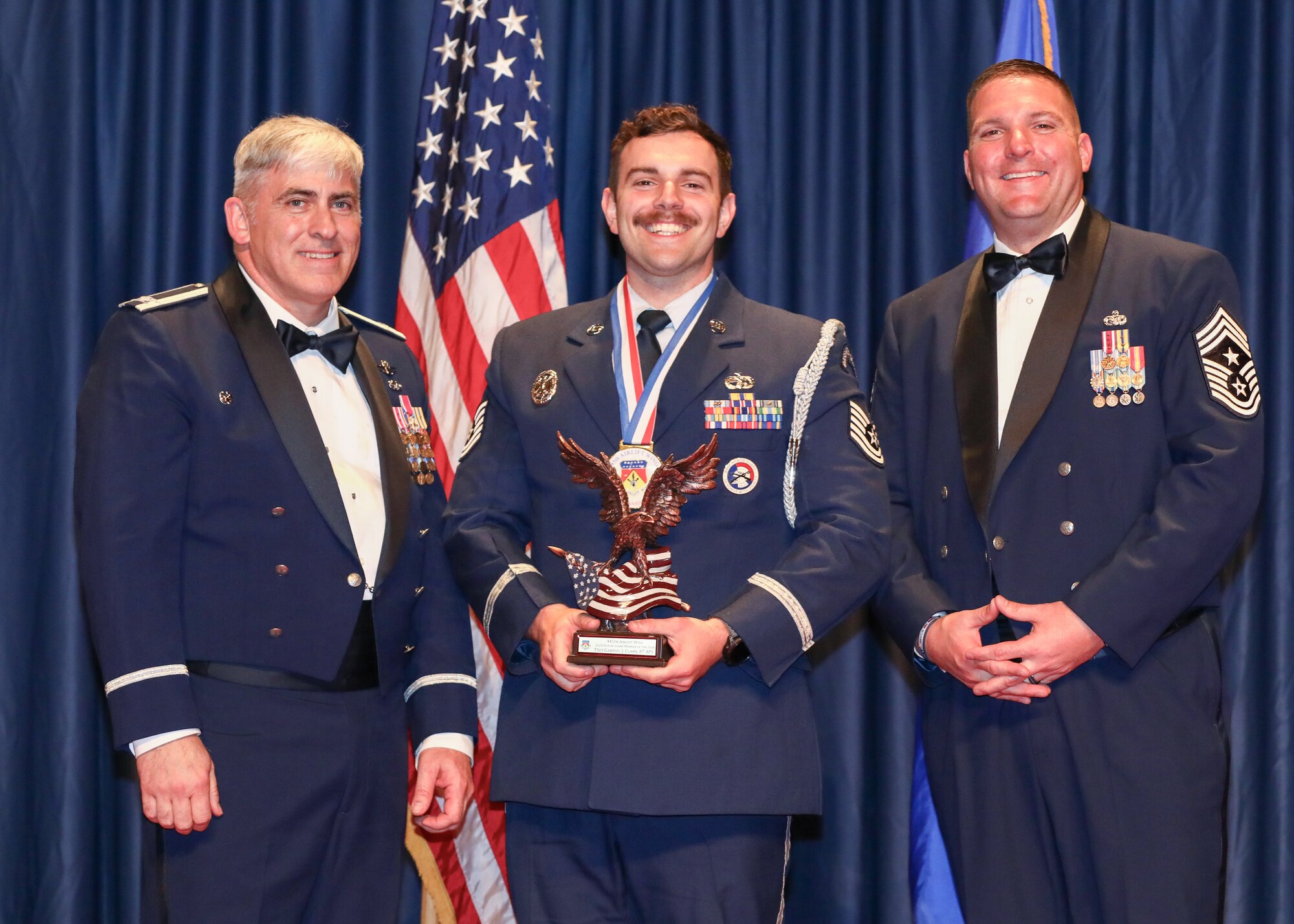 Tech. Sgt. Gabriel Clark, 87th Aerial Port Squadron, won the 2024 Honor Guard Member of the Year award. Members and families of the 445th Airlift Wing, and local community leaders gathered at the National Museum of the U.S. Air Force April 5, 2025 to recognize the wing’s 2024 annual award nominees and winners.