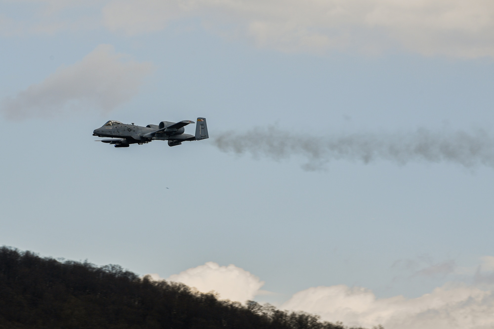 A 175th Wing A-10 conducts training at Bollen Air-to-Ground Range located at Fort Indiantown Gap, Annville, Pennsylvania, April 15, 2025.