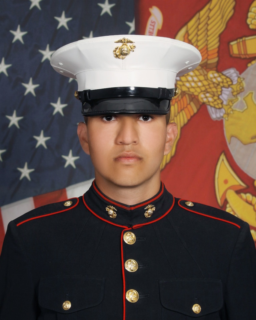 A photo taken of U.S. Marine Corps Lance Cpl. Albert Aguilera, a combat engineer with 1st Combat Engineer Battalion, 1st Marine Division, at an unknown date while he was undergoing recruit training at Marine Corps Recruit Depot San Diego, California. He enlisted in March 2023 and was promoted to lance corporal in May 2024. Aguilera was a native of Riverside, California. (U.S. Marine Corps courtesy photo)