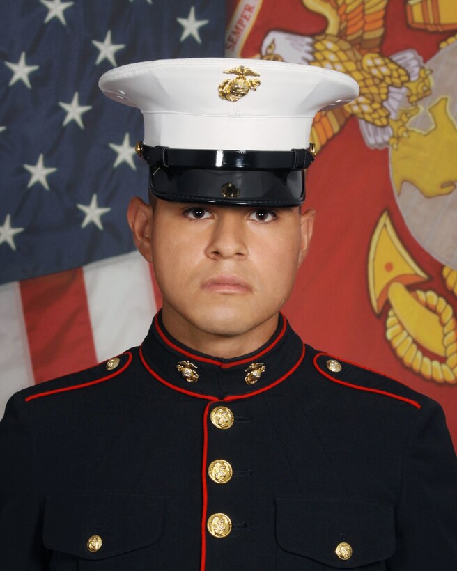 A photo taken of U.S. Marine Corps Lance Cpl. Marcelino Gamino, a combat engineer with 1st Combat Engineer Battalion, 1st Marine Division, at an unknown date while he was undergoing recruit training at Marine Corps Recruit Depot San Diego, California. He enlisted in May 2022 and was promoted to lance corporal in August 2024. His decorations include the National Defense Service Medal and Sea Service Deployment Ribbon. He deployed to Darwin, Australia, with Marine Rotational Force - Darwin in 2024. Gamino was a native of Fresno, California. (U.S. Marine Corps courtesy photo)
