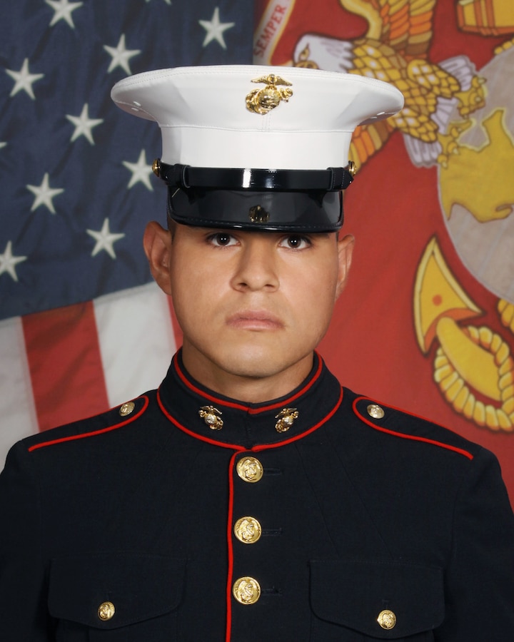 A photo taken of U.S. Marine Corps Lance Cpl. Marcelino Gamino, a combat engineer with 1st Combat Engineer Battalion, 1st Marine Division, at an unknown date while he was undergoing recruit training at Marine Corps Recruit Depot San Diego, California. He enlisted in May 2022 and was promoted to lance corporal in August 2024. His decorations include the National Defense Service Medal and Sea Service Deployment Ribbon. He deployed to Darwin, Australia, with Marine Rotational Force - Darwin in 2024. Gamino was a native of Fresno, California. (U.S. Marine Corps courtesy photo)