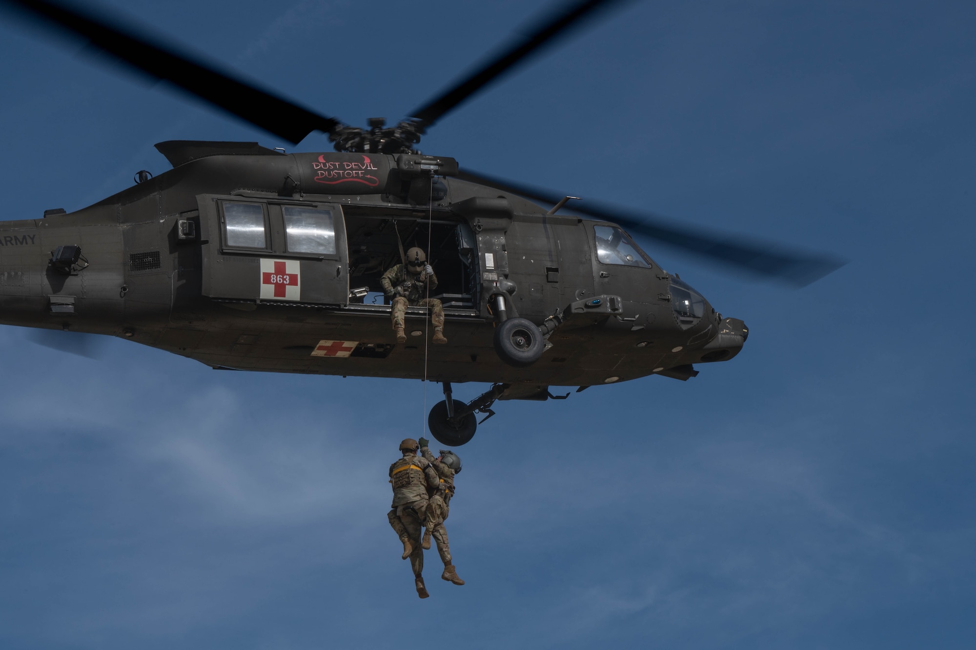 A man is medically evacuated during an exercise