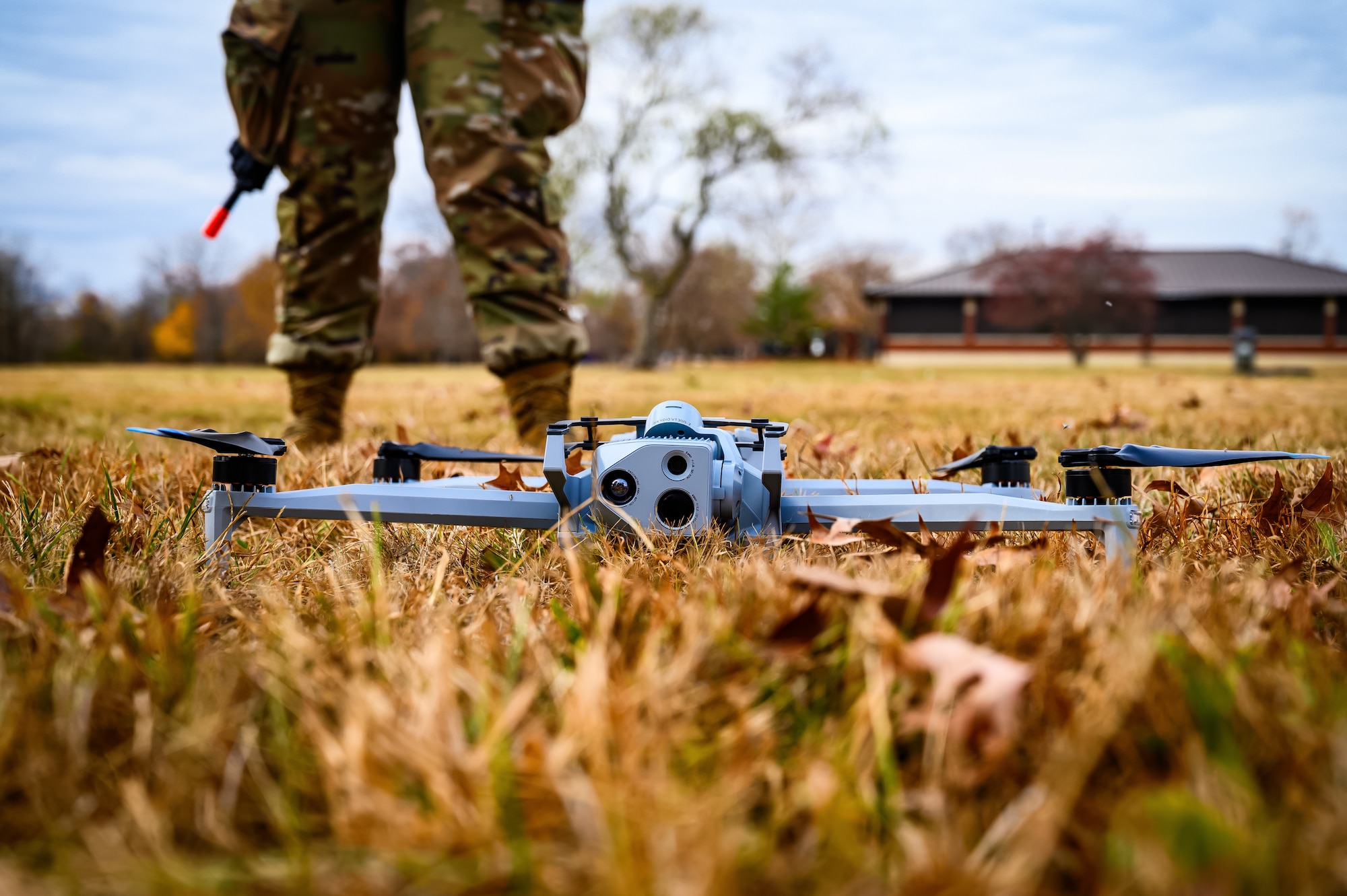 U.S. Air Force Airman 1st Class Ilka Miranda-Miranda, 605th Aircraft Maintenance Squadron administration, prepares to launch a small unmanned aircraft systems vehicle at Joint Base-McGuire-Dix-Lakehurst, N.J., Nov. 20, 2024. The sUAS program at JB MDL is designed to equip every Airman with basic drone operational training, fostering a deeper understanding of the technology and its potential impact on modern warfare. (U.S. Air Force photo by Senior Airman Matt Porter)