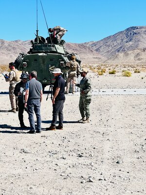 Industrial Hygienists from NMRTC Twentynine Palms and NMRTC Camp Pendleton conduct Blast Overpressure (BOP) sampling alongside Marines at Marine Corps Air Ground Combat Center Twentynine Palms, March 25, 2025. The joint field training allowed teams to collect real-time data on BOP exposure—an occupational hazard resulting from explosive detonations and weapons fire that can impact neurological health. The effort supports Navy Medicine’s requirement to monitor and assess at-risk commands and contributes to meeting Department of Defense policy deadlines for documenting exposures in the Defense Occupational and Environmental Health Readiness System – Industrial Hygiene (DOEHRS-IH) (Courtesy photo).