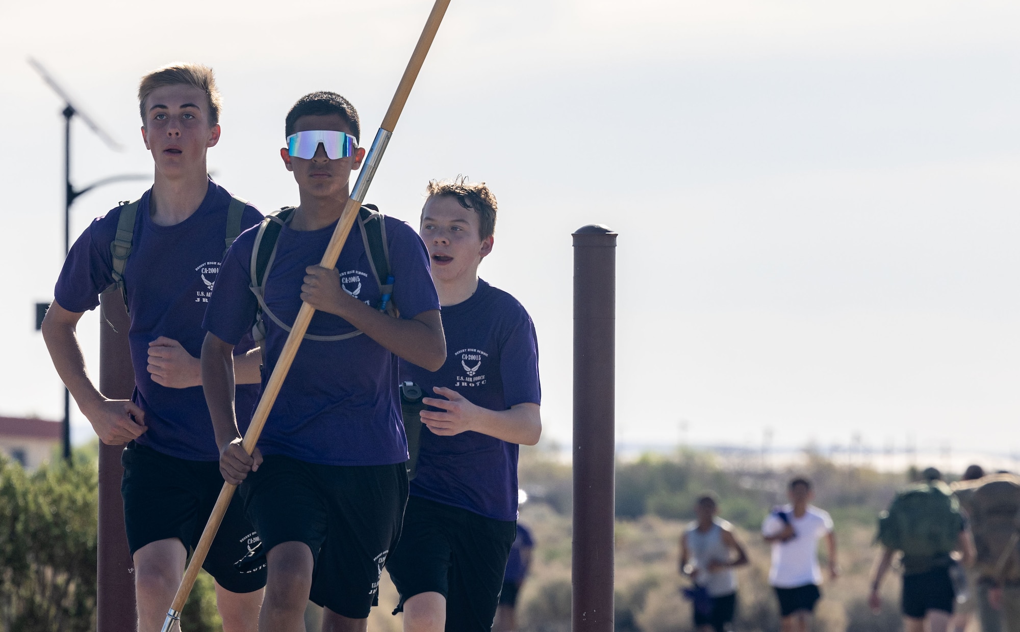 Students from the Desert Junior-Senior High School Junior ROTC participate in a commemorative Bataan Death March on Edwards Air Force Base, April 12. (Air Force photo by Jennifer Healy)