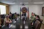 Susan Orsega, center, deputy assistant secretary of defense for health services policy and oversight, meets with U.S. Naval Hospital Okinawa Director Capt. Kathleen Cooperman, left of center, and hospital leadership during a visit to the facility April 9, 2025. (U.S. Navy photo by Mass Communication Specialist 1st Class Trey Fowler)
