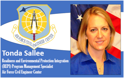 AFIMSC Mission Monday graphic with official photo of Tonda Sallee allong with AFCEC shield beside her photo.
