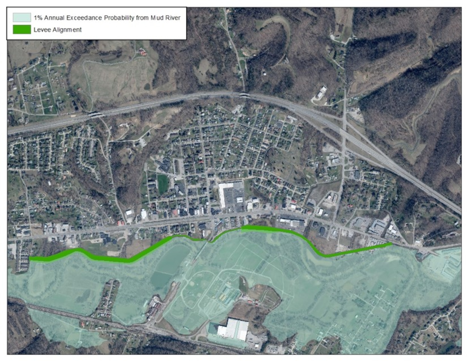 Proposed 1% Mud River floodplain with implementation of the Lower Mud River Flood Risk Management Project