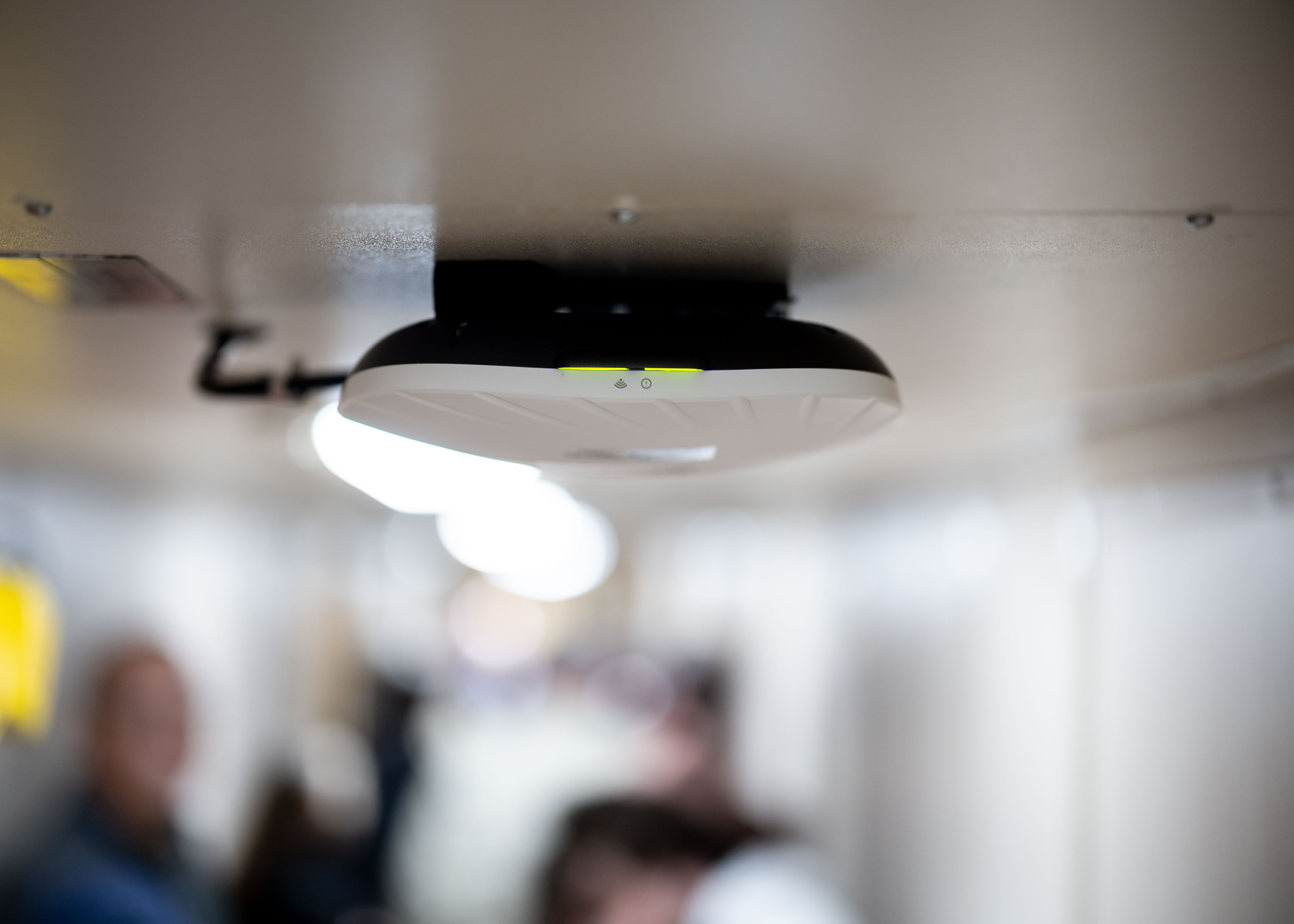 One of many wireless access points for the Starshield, Department of Defense variant of Starlink, system installed in the passageways and spaces aboard USNS Joshua Humphreys (T-AO ) provides a 5G connection to the civil service mariners (CIVMAR) while at sea.