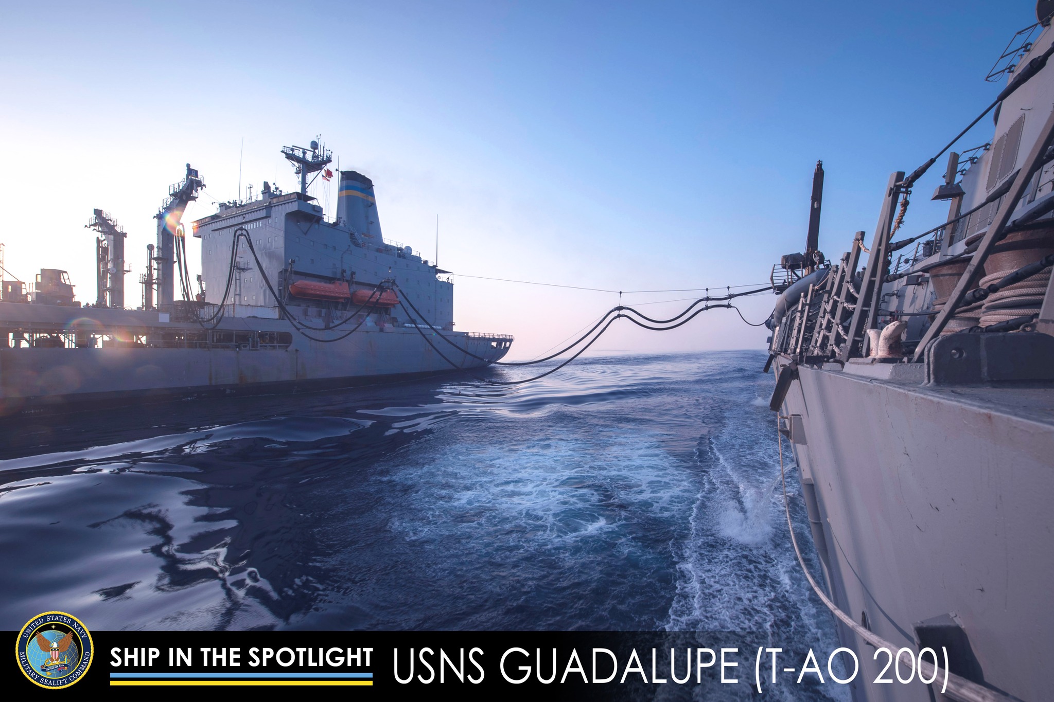 USNS Guadalupe conducts a replenishment-at-sea with the Arleigh Burke-class guided-missile destroyer USS Sterett (DDG 104) April 12.
