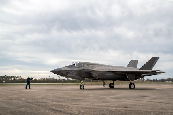 An F-35 Lightning II begins a functional check flight inspection at Marine Corps Air Station Cherry Point. This aircraft is the 150th fifth-generation fighter inducted by Fleet Readiness Center East (FRCE). FRCE is the lead site for depot-level maintenance on the F-35B Lightning II and has conducted modifications and repair on the Marine Corps’ short takeoff-vertical landing variant of the aircraft since 2013. FRCE also works with the F-35A (conventional takeoff and landing) and F-35C (carrier) variants.