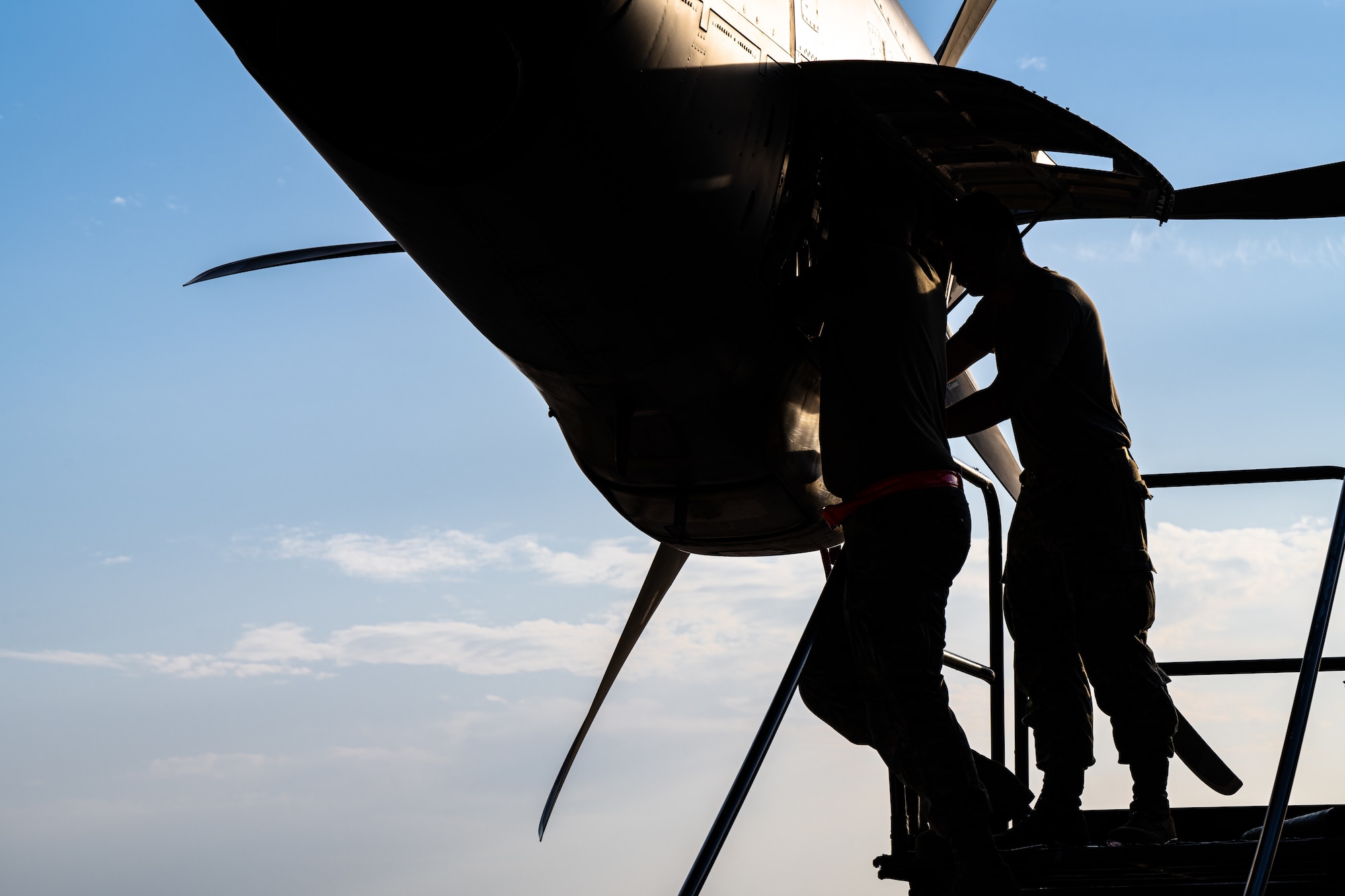 Airmen with the 317th Airlift Wing perform engine maintenance on a C-130J Super Hercules in preparation for a Max Endurance Operation enroute to support Exercise Balikatan 25 at Dyess Air Force Base, Texas, April 17, 2025. Balikatan is a longstanding annual exercise between the Armed Forces of the Philippines and U.S. military designed to strengthen our ironclad alliance, improve our capable combined force, and demonstrate our commitment to regional security and stability. (U.S. Air Force photo by Airman 1st Class Jade M. Caldwell)