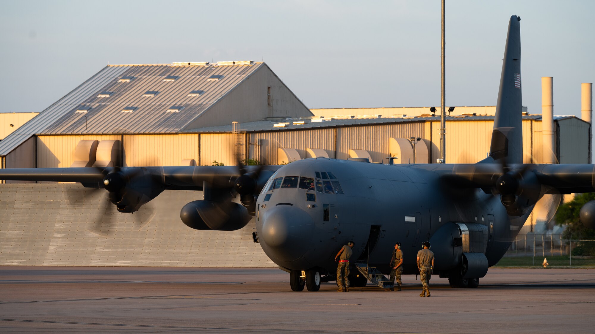 A C-130J Super Hercules, assigned to the 39th Airlift Squadron, equipped with external fuel tanks prepares to takeoff for a Max Endurance Operation enroute to support Exercise Balikatan 25 at Dyess Air Force Base, Texas, April 17, 2025. Balikatan is a longstanding annual exercise between the Armed Forces of the Philippines and U.S. military designed to strengthen our ironclad alliance, improve our capable combined force, and demonstrate our commitment to regional security and stability. (U.S. Air Force photo by Airman 1st Class Jade M. Caldwell)