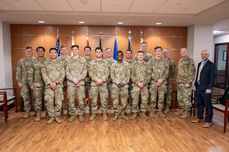 Photo of United States Military Academy West Point cadets with TYAD Command Group.