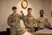 Photo of United States Military Academy West Point cadets discussing what they learned.