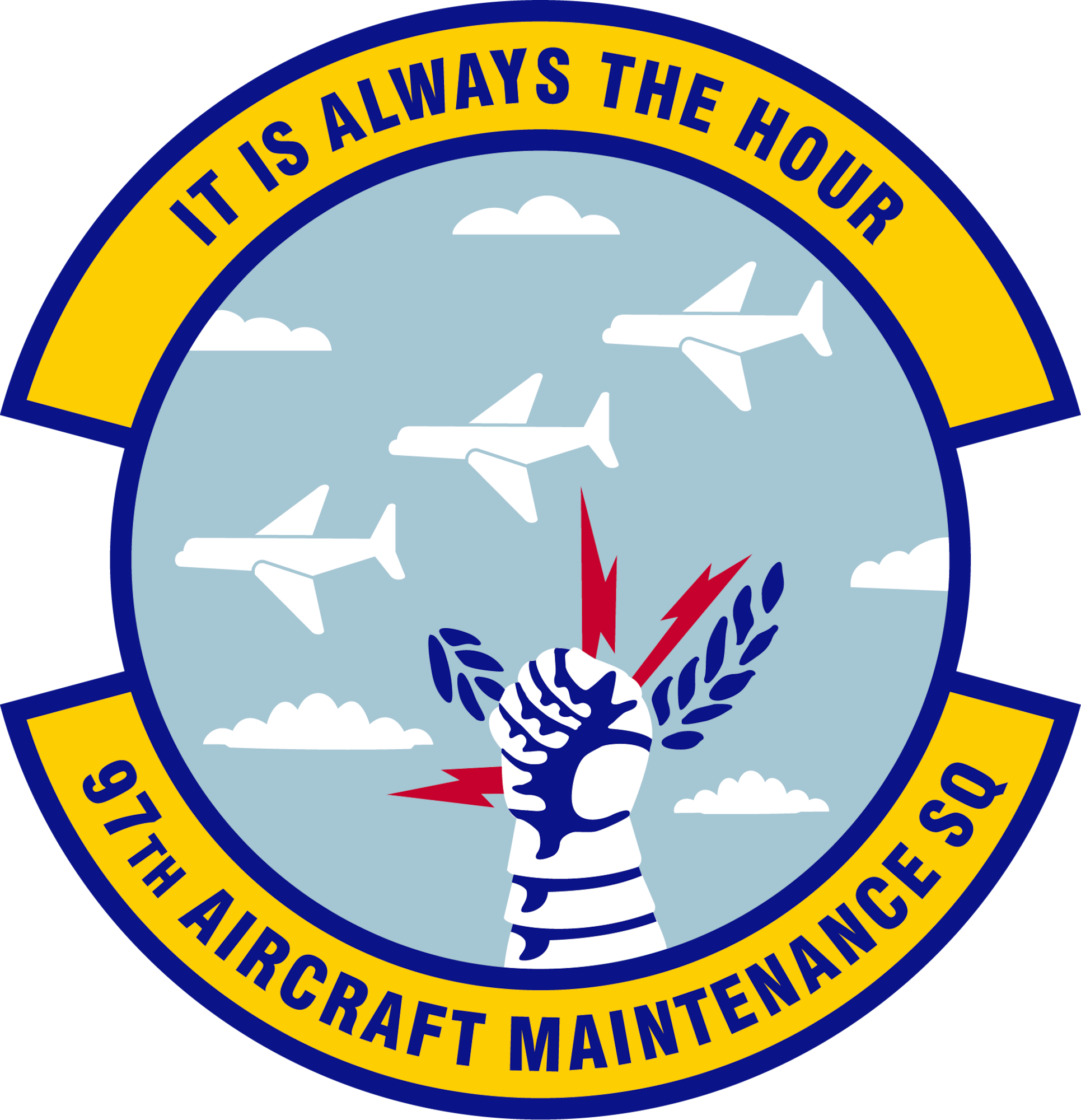 A graphic logo of the 97 AMXS