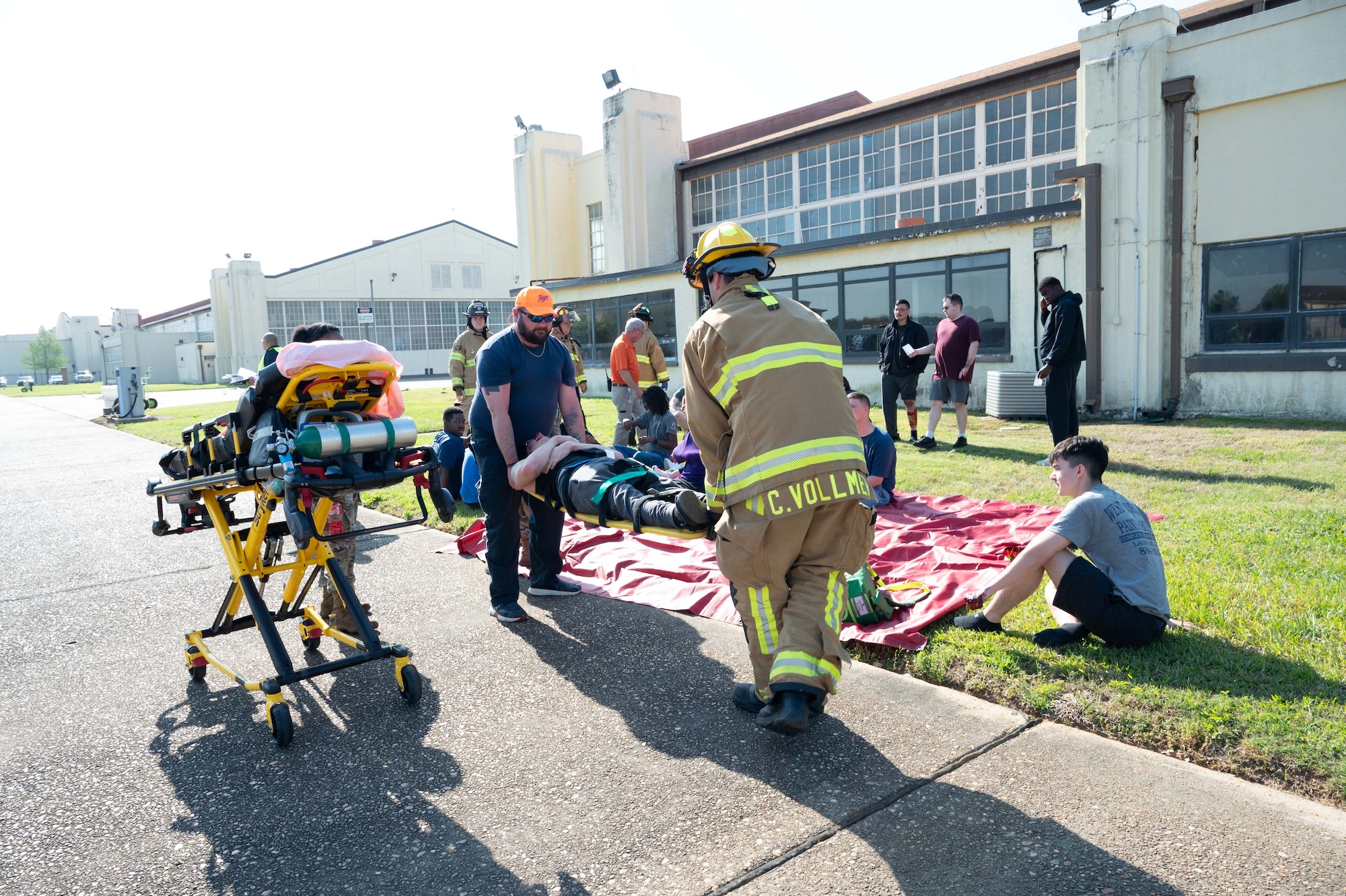 U.S. Airmen from the 42nd Air Base Wing participated in a Max Force aircraft mishap simulation at Maxwell Air Force Base, Alabama, April 15, 2025.