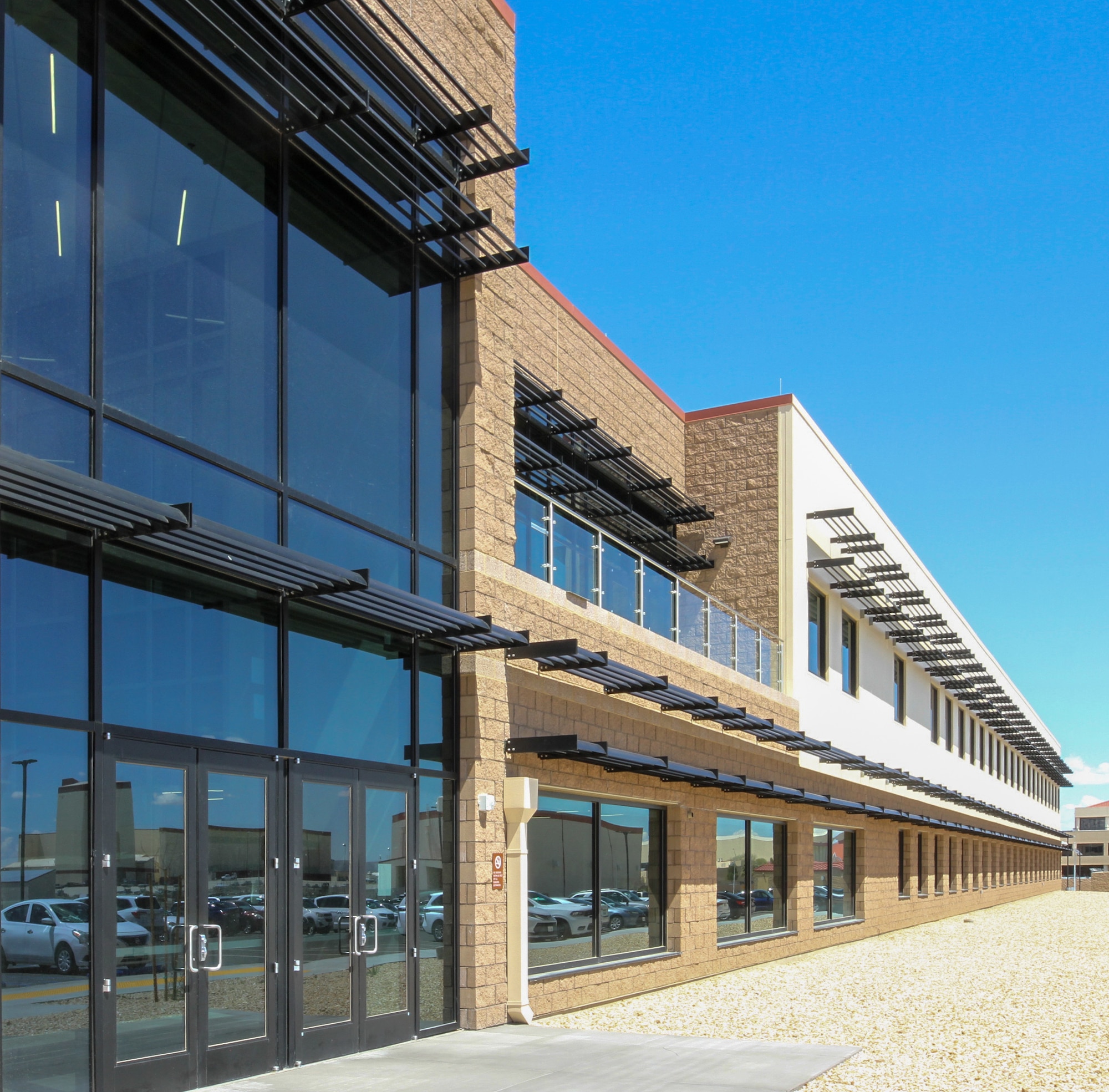 The exterior of the new Flight Test Engineering Laboratory is pictured April 3 at Edwards Air Force Base, California. The LA District designed and constructed the two-story, 75,000-square-foot laboratory, engineering and office complex for the Air Force.