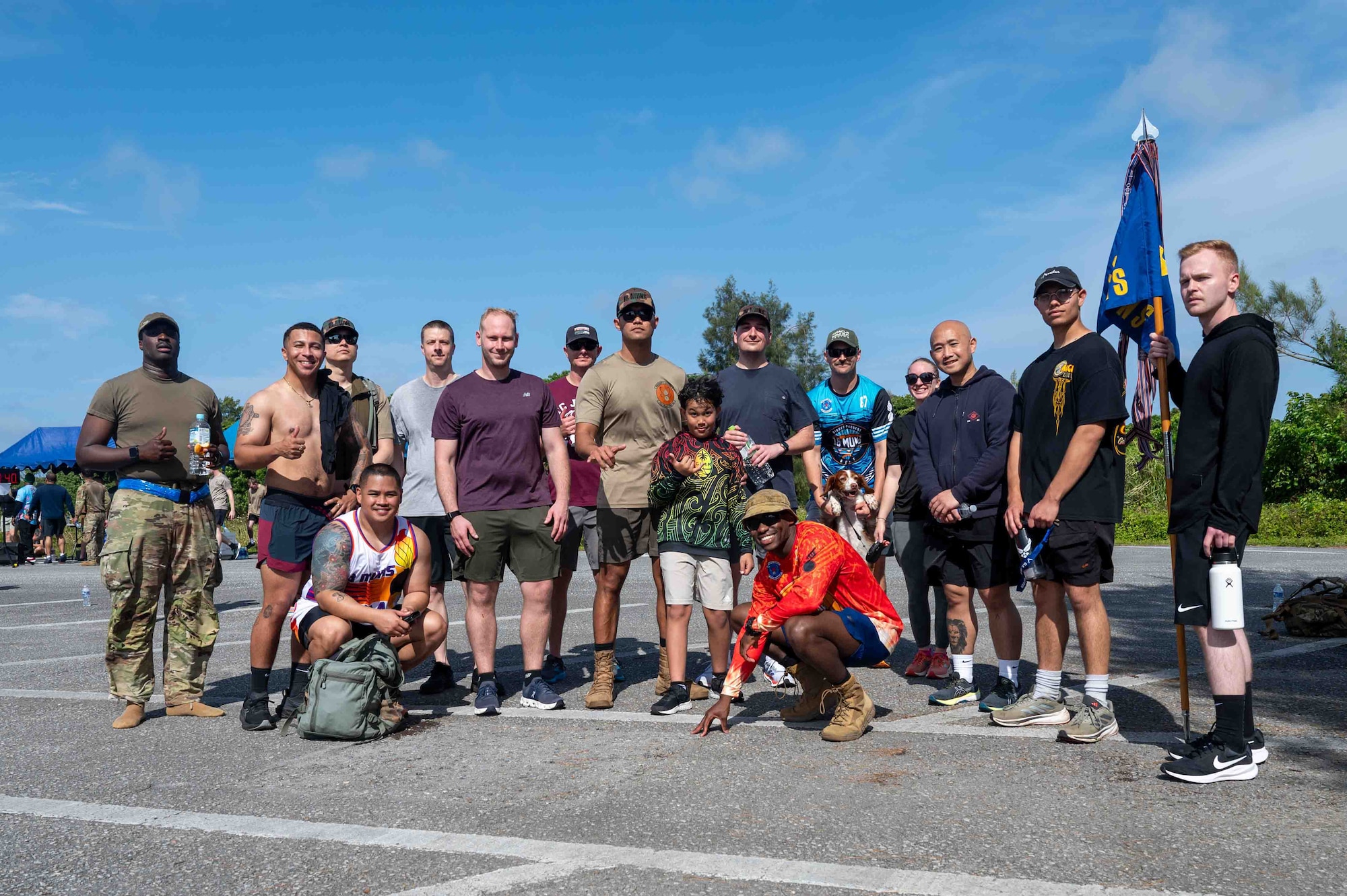 Service members pose for a photo during the Bataan March.