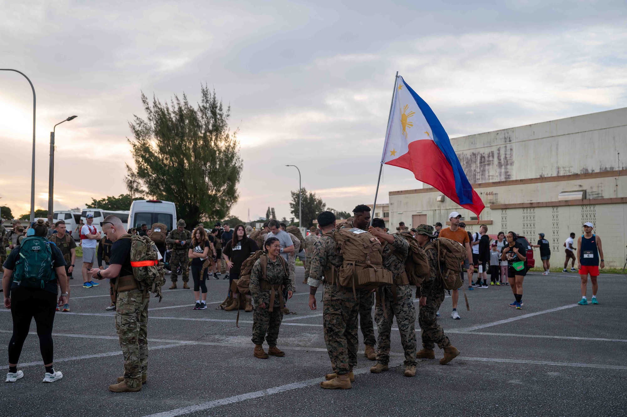 Service members prepare for the Bataan March.