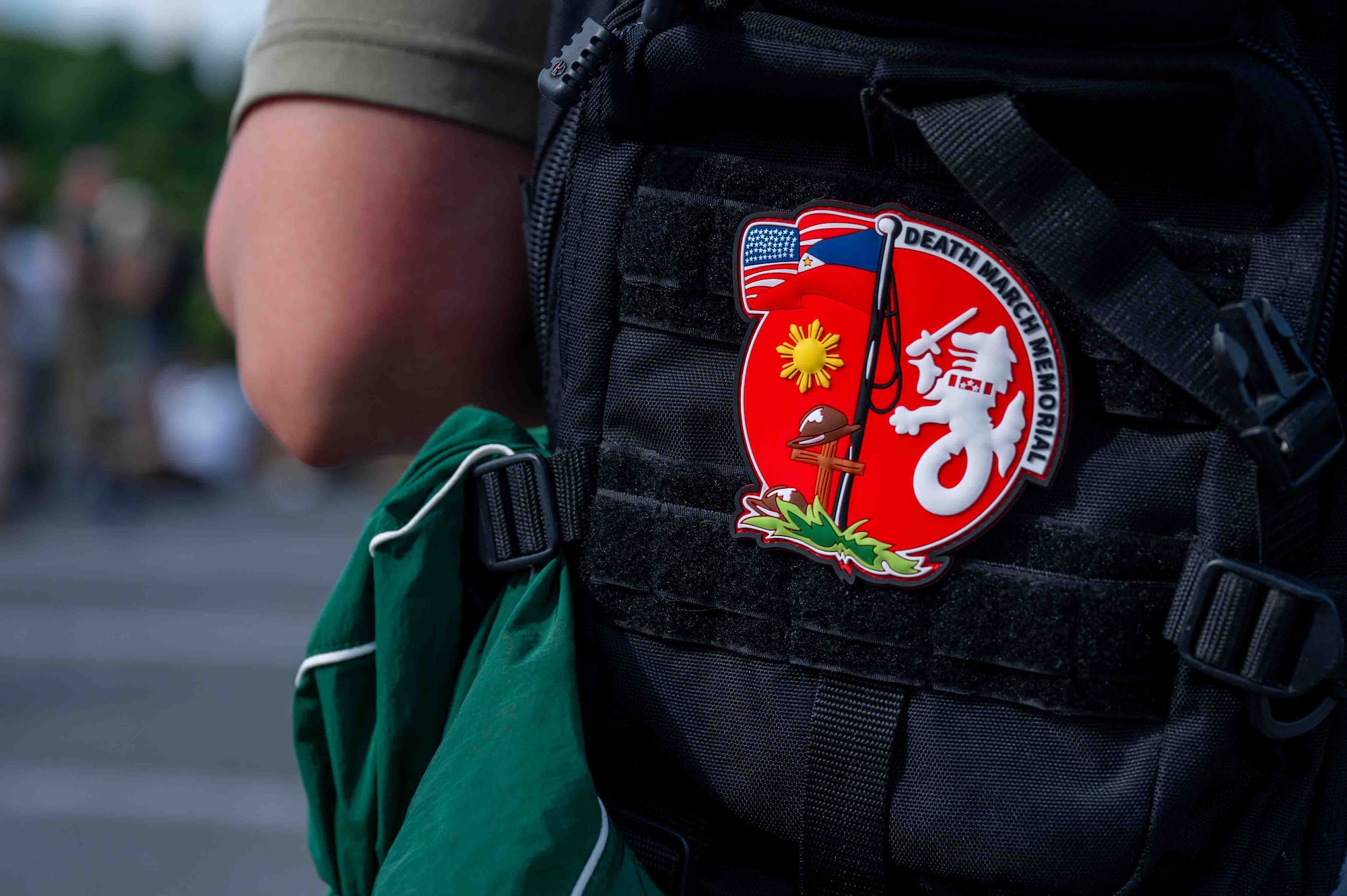 A patch is on someone's backpack.