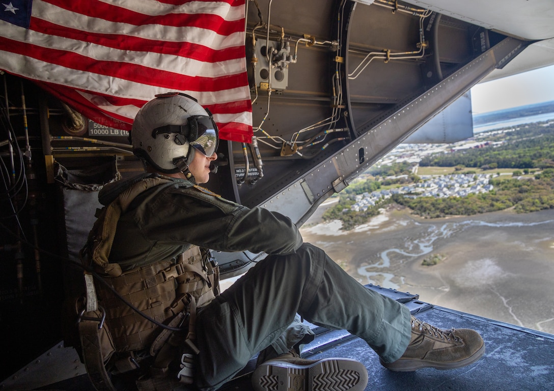 U.S. Marine Corps Staff Sgt. Brian Hodgson, airframes Staff Noncommissioned Officer in Charge, Marine Medium Tiltrotor Squadron 365, Marine Aircraft Group 26, 2nd Marine Aircraft Wing, takes part in a Marine Air-Ground Task Force demonstration during the 2025 Beaufort Airshow at Marine Corps Air Station Beaufort, South Carolina, April 13, 2025. The MAGTF is combined of four elements—Command Element, Ground Combat Element, Aviation Combat Element and Logistics Combat Element—that work seamlessly together. Within days, a MAGTF can be anywhere in the world and arrive ready to accomplish its mission. The MAGTF is the ideal rapid response team, able to quickly answer the call of duty, whatever it may be, wherever it may take them.  (U.S. Marine Corps photo by Lance Cpl. Kayla LeClaire)