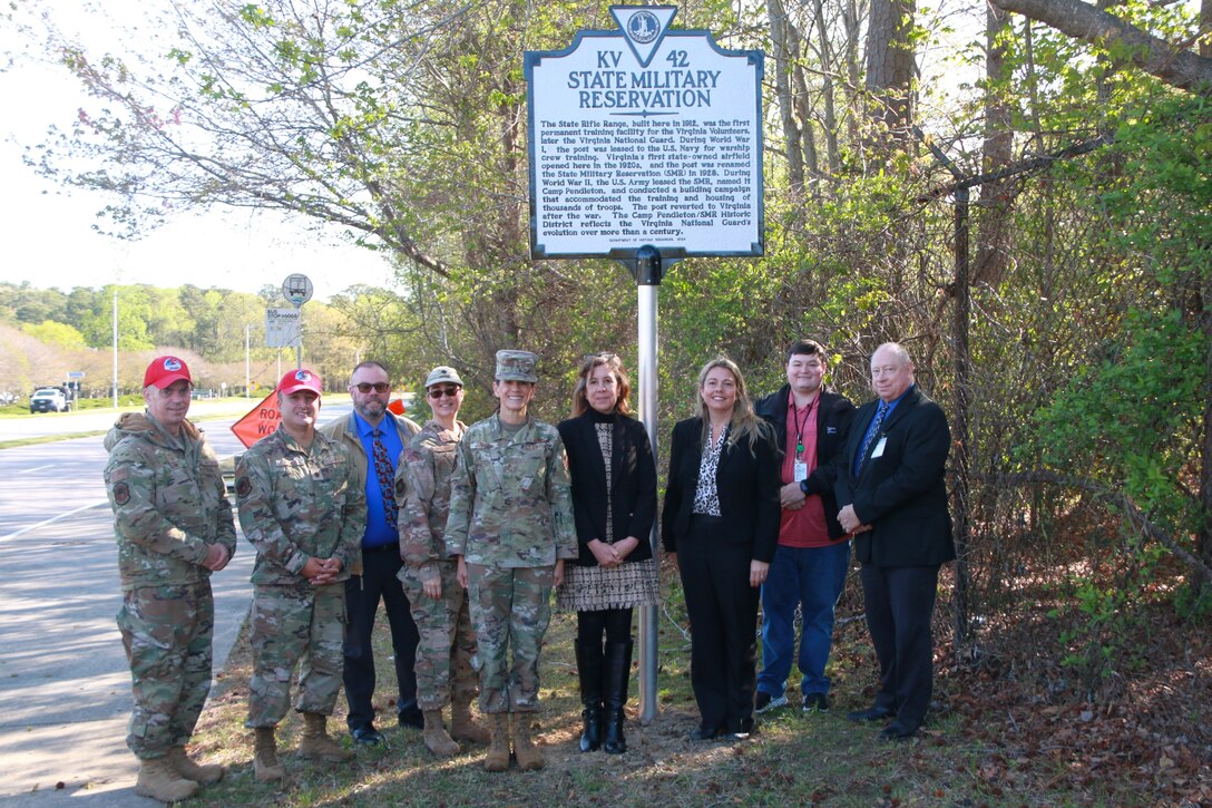 A Virginia historic highway marker recognizing the State Military Reservation Historic District is unveiled April 10, 2025, in Virginia Beach, Virginia.