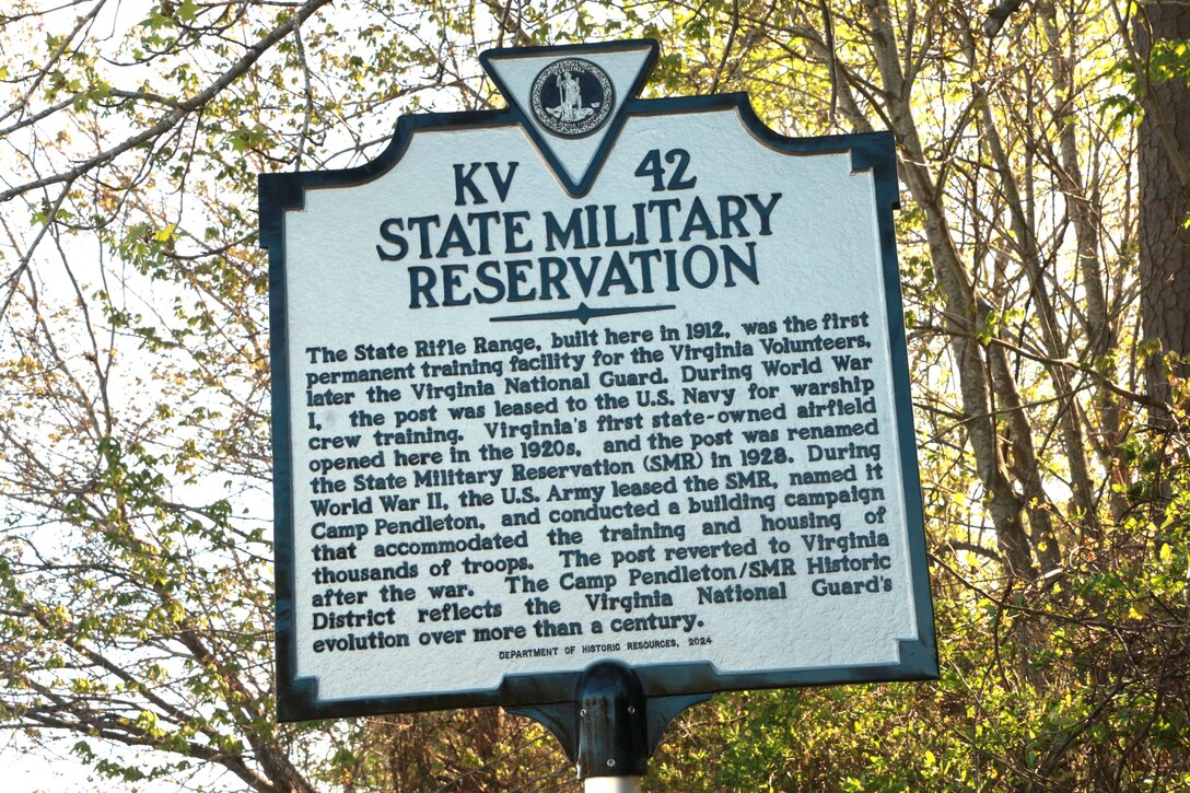 A Virginia historic highway marker recognizing the State Military Reservation Historic District is unveiled April 10, 2025, in Virginia Beach, Virginia.