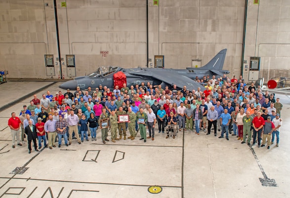 Fleet Readiness Center East (FRCE) celebrated its final AV-8B Harrier maintenance event with an informal celebration in the facility’s AV-8B hangar Sept. 20. FRCE delivered the completed aircraft to Marine Attack Squadron 223 onboard Marine Air Station Cherry Point Sept. 26.