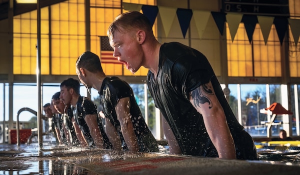 Marines assigned to Marine Aircraft Group 49 perform water-based exercises while training under Marine Corps Martial Arts Program at Joint Base McGuire-Dix-Lakehurst, New Jersey, January 10, 2025