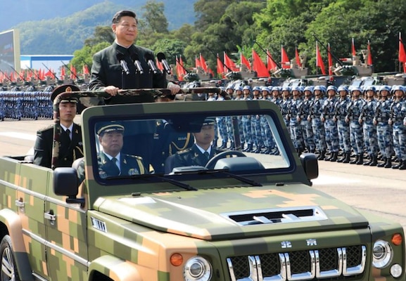 Chinese President Xi Jinping inspects Hong Kong Garrison of Chinese People’s Liberation Army at Shek Kong Barracks, in Hong Kong, June 30, 2024