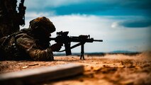 A 91st Missile Security Operations Squadron defender engages targets with an M4A1 carbine during a live-fire exercise at Camp Guernsey Joint Training Center’s North Training Area, Wyoming, April 8, 2025. Live-fire exercises reinforce weapons proficiency and convoy defense readiness for Airmen charged with securing nuclear assets. (U.S. Air Force photo by Staff Sgt. Michael A. Richmond)