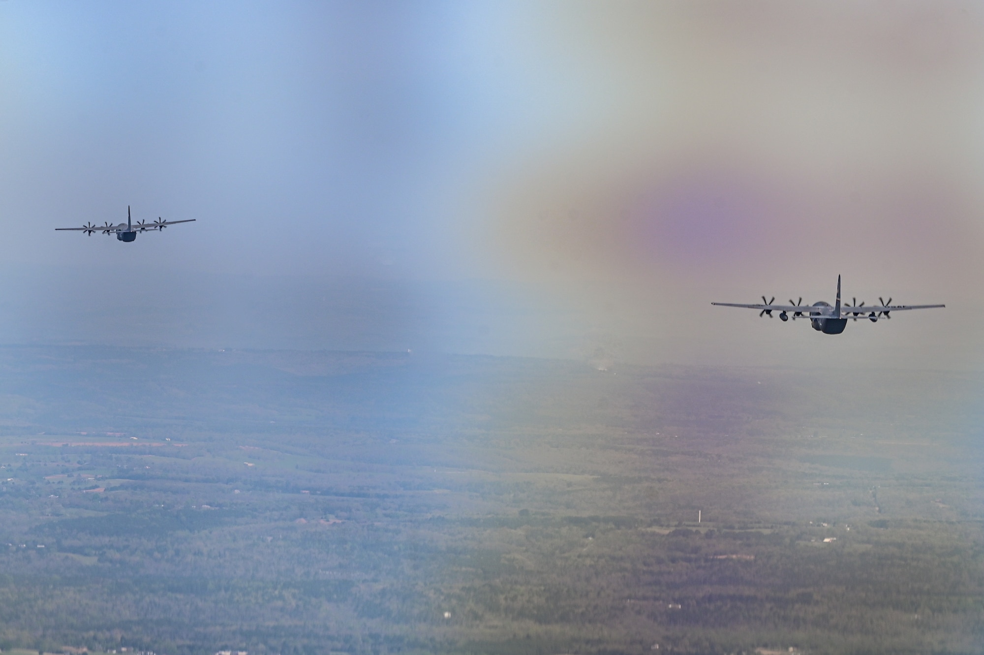 Herk Nation and Dyess Air Force Base aircraft participate in the C-130J Super Hercules Weapons System Council formation flight at Little Rock Air Force Base, Arkansas, April 11, 2025. The exercise challenged crews to plan and execute missions under simulated contested conditions, encouraging the development of mission-ready Airmen trained to fly, fix, and support in combat.