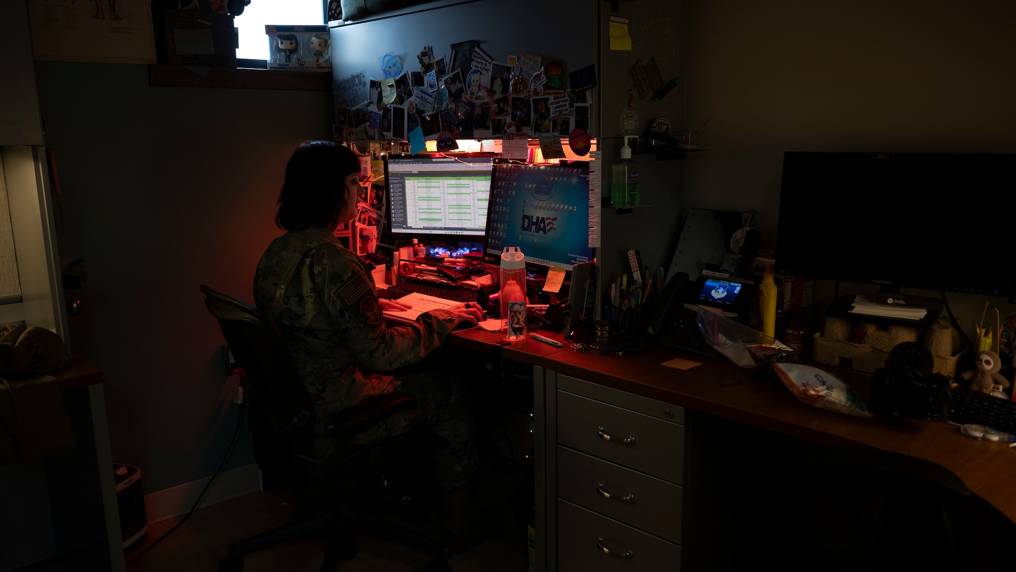 U.S. Air Force Staff Sgt. Maegan Evanisko, 51st Operational Medical Readiness Squadron aerospace medical technician, schedules appointments at Osan Air Base, Republic of Korea, April 22, 2025. Her daily responsibilities support the medical readiness of active duty personnel by coordinating care, managing referrals, and ensuring service members are mission-ready. (U.S. Air Force photo by Senior Airman Rome Bowermaster)
