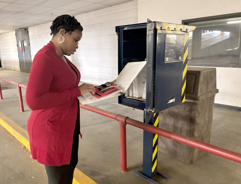 Brittany Wallace, a transportation specialist with the U.S. Army Corps of Engineers Savannah District, checks vehicle binders to ensure vehicles are ready for deployment, safe to operate, and capable of performing their intended functions. Wallace and her team members participated in a logistics operations assessment April 14-18, 2025 as part of the Command Logistics Review Program.