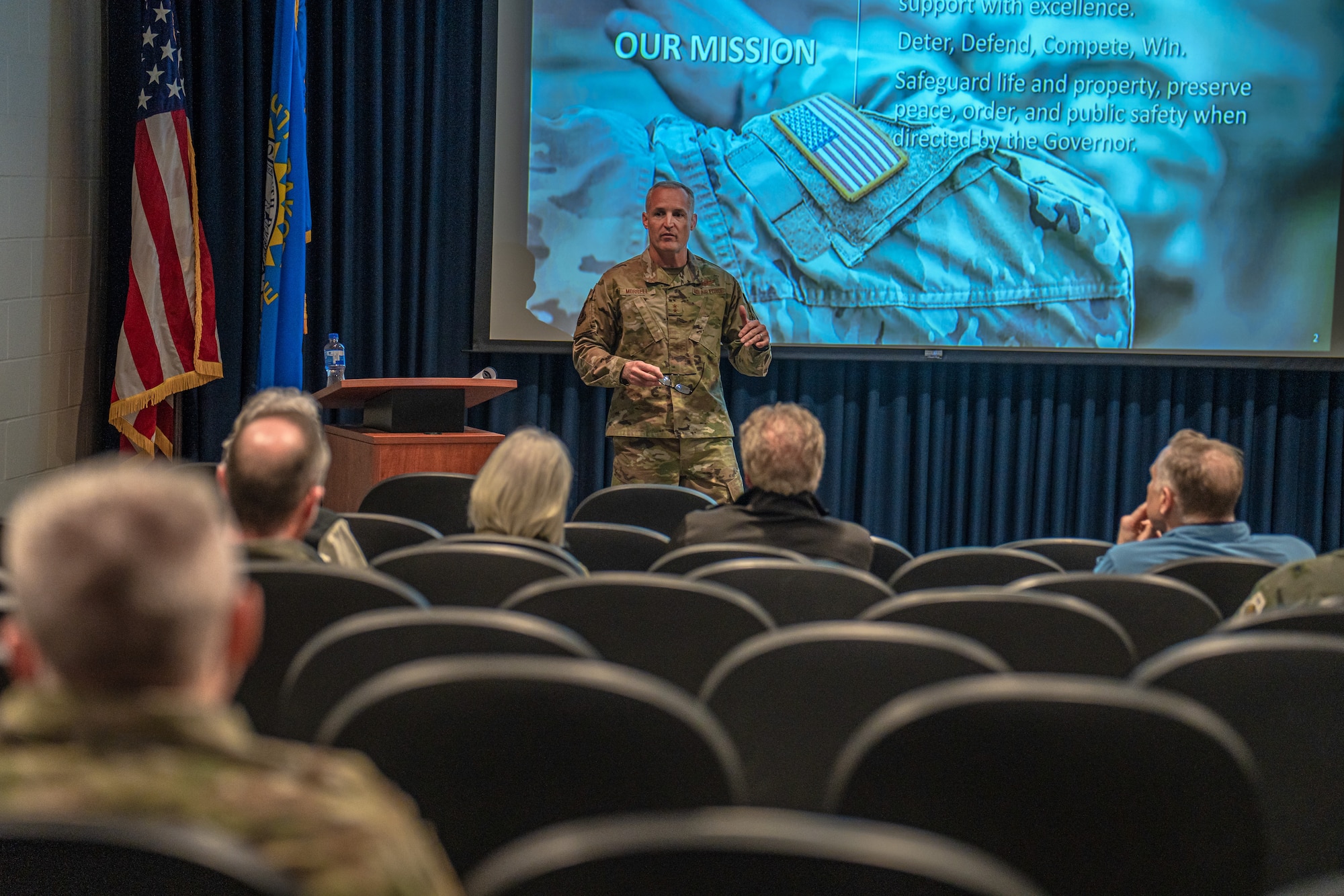Maj Gen (SD) Mark Morrell, The Adjutant General, South Dakota National Guard, hosted an event during the 114th fighter Wing’s night flying operations for local civic leaders to gain insight to the South Dakota Air National Guard’s mission and role in defending the nation. (U.S. Air National Guard photo by Staff Sgt. Taylor Solberg)