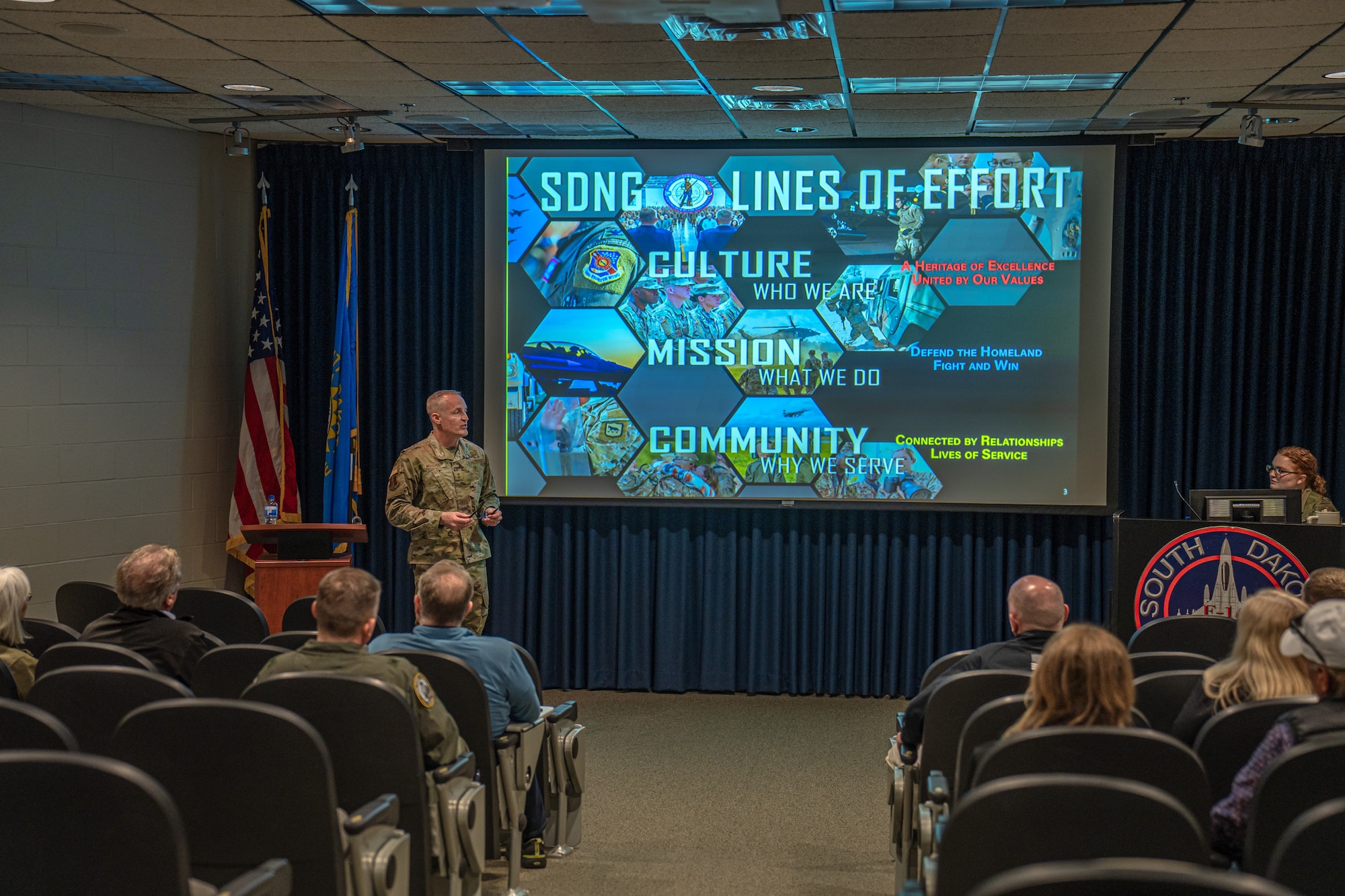 Maj Gen (SD) Mark Morrell, The Adjutant General, South Dakota National Guard, hosted an event during the 114th fighter Wing’s night flying operations for local civic leaders to gain insight to the South Dakota Air National Guard’s mission and role in defending the nation. (U.S. Air National Guard photo by Staff Sgt. Taylor Solberg)