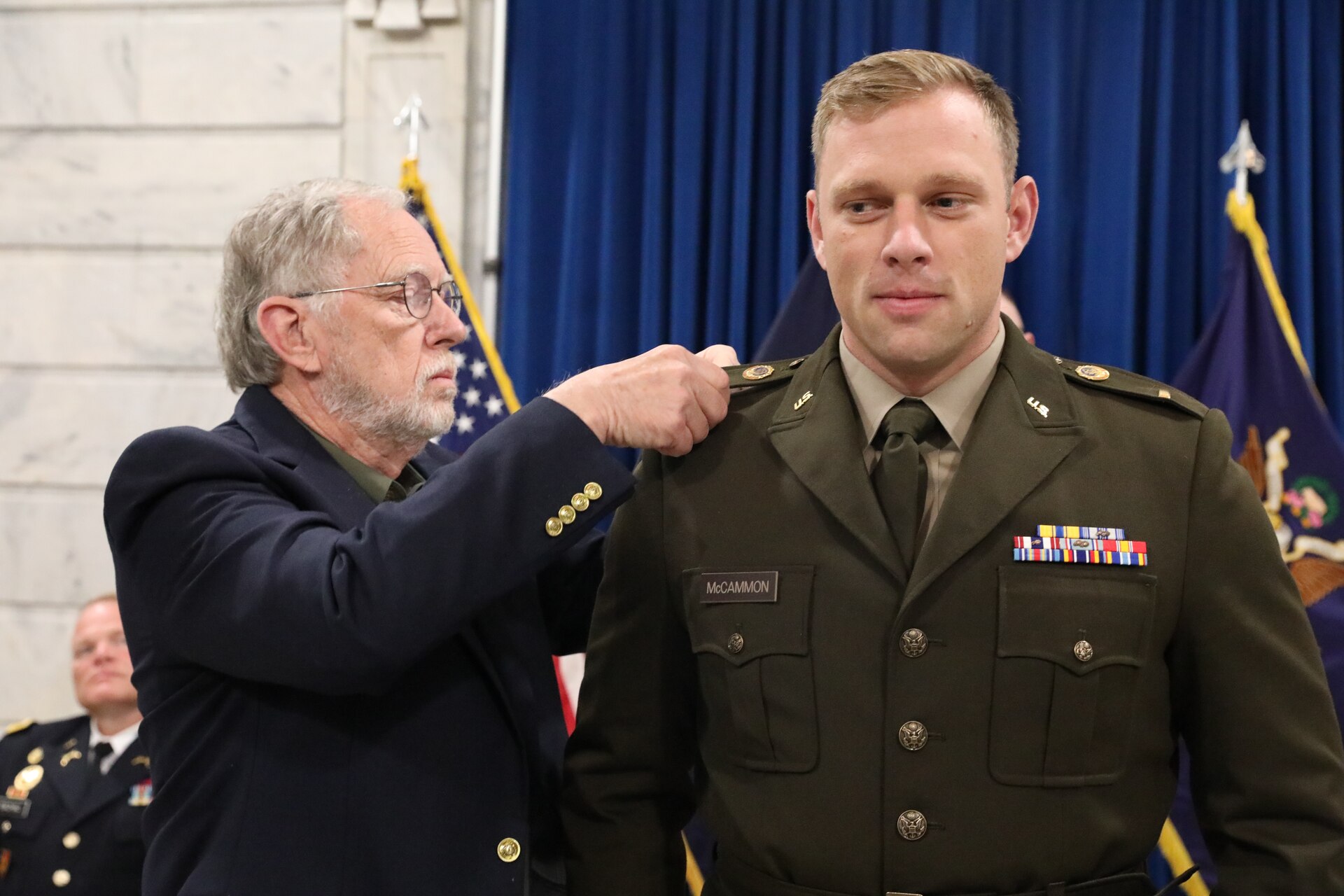 U.S. Army 2nd Lt. Matthew McCammon was pinned by his father, Gary, at the Capitol Rotunda in Frankfort, Kentucky.