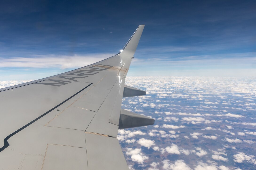 A U.S. Marine Corps C-40A assigned to Marine Transport Squadron 1, Marine Aircraft Group 41, 4th Marine Aircraft Wing, Marine Forces Reserves, flies over the Arafura Sea, May 1, 2024. VMR-1 transported Marines and Sailors with Marine Rotational Force – Darwin 24.3 to Papua New Guinea in support of a humanitarian assistance and disaster relief exercise. The HADR exercise will be conducted in coordination with the Papua New Guinea Defence force and U.S. Embassy in Port Moresby, with a focus on projecting select role II medical, logistics, and Marine Air-Ground Task Force command and control capabilities off-continent, to validate HADR training and readiness. (U.S. Marine Corps photo by Cpl. Migel A. Reynosa)
