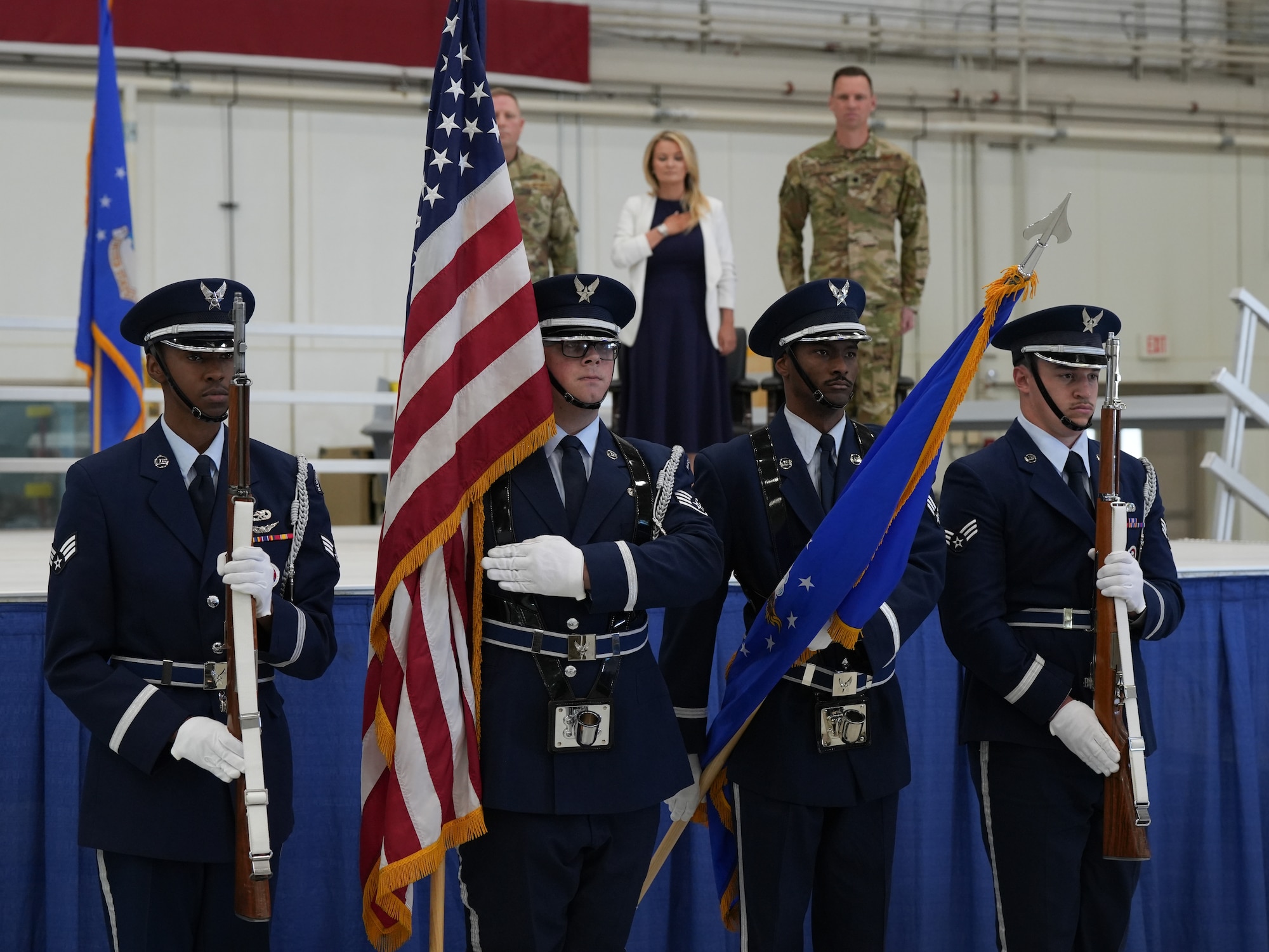 Base Honor Guard presents the colors.