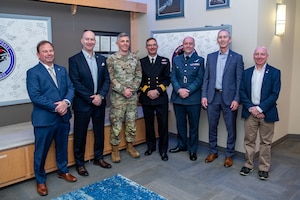 The National Space Defense Center hosts Commodore Anthony S. Williams, U.K. Space Command Head of Space Capability – UK, at Schriever Space Force Base, Colo., April 10, 2025. Williams gained a detailed understanding of the NSDC and Space Delta 15’s capabilities, functions, and operations and how they relate to the UK strategic initiative considering deterrence, partnerships, relationships, investments, people, and technologies. The UK will continue to work with the U.S. to strengthen the command and control relationship supporting the protect and defend mission in space. (U.S. Space Force photo by Dalton Prejeant)