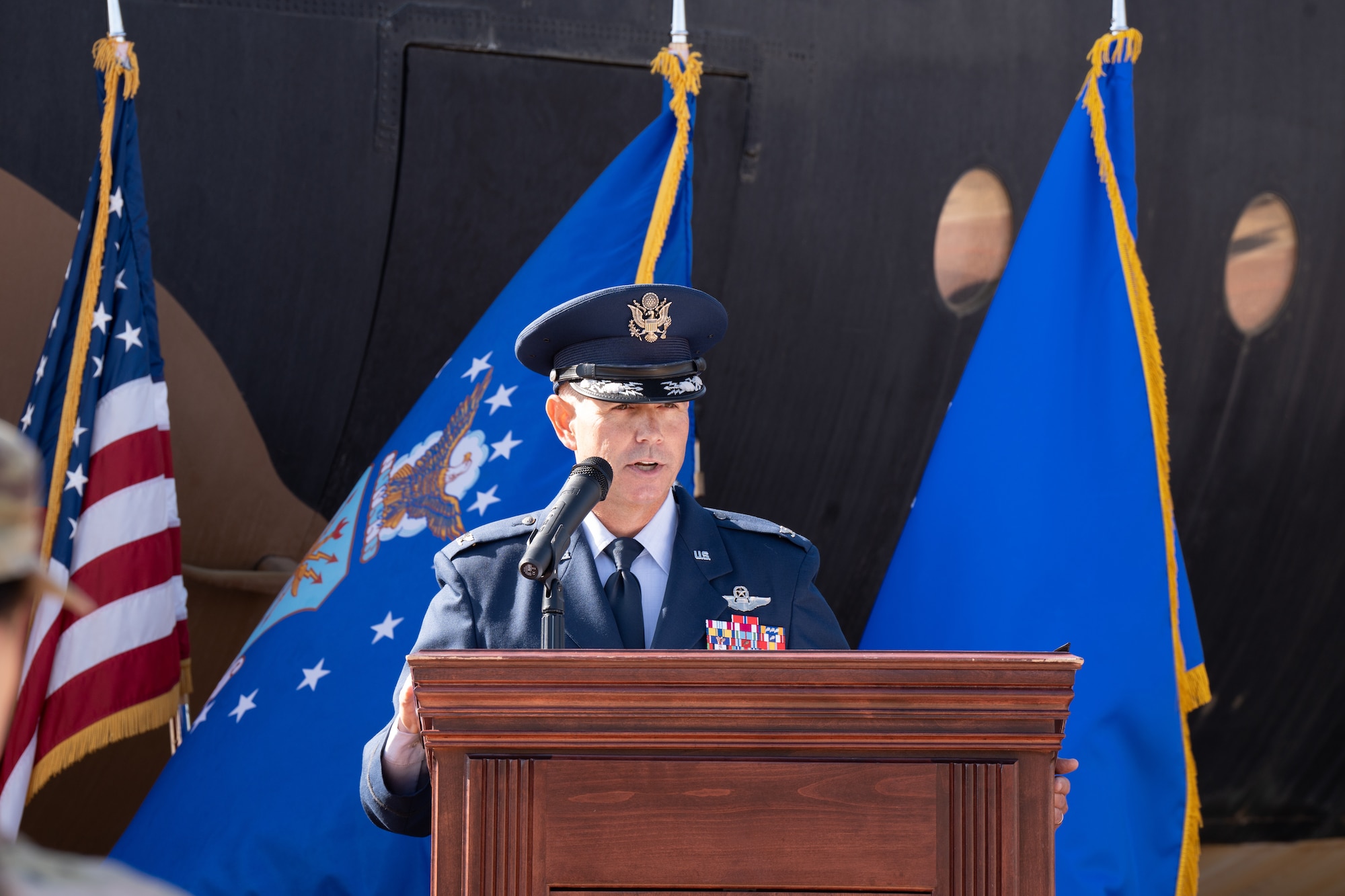 U.S. Air Force Col. Jeff McMaster, 27th Special Operations Wing deputy commander, speaks during the Operation Eagle Claw ceremony at Cannon Air Force Base, New Mexico