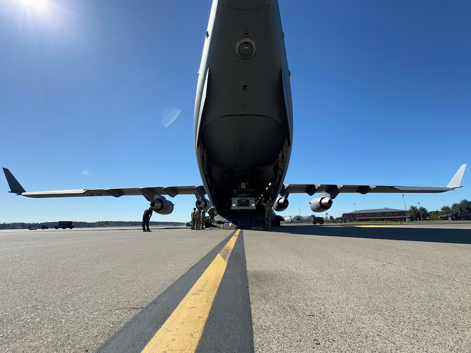 Team McChord Airmen and civilians across 62d Aerial Port Squadron, 62d Maintenance Group and the 4th Airlift Squadron loaded an Altec high-reach crane onto a C-17 Globemaster III at Joint Base Lewis-McChord, Washington, April 17, 2025. The crane was transported to Arizona to facilitate the replacement of the pitch trim actuator in the tail of another 62d Airlift Wing C-17. This crucial transport ensures Team McChord Airmen and aircraft are returned to a mission-capable status to support today’s global airlift mission.