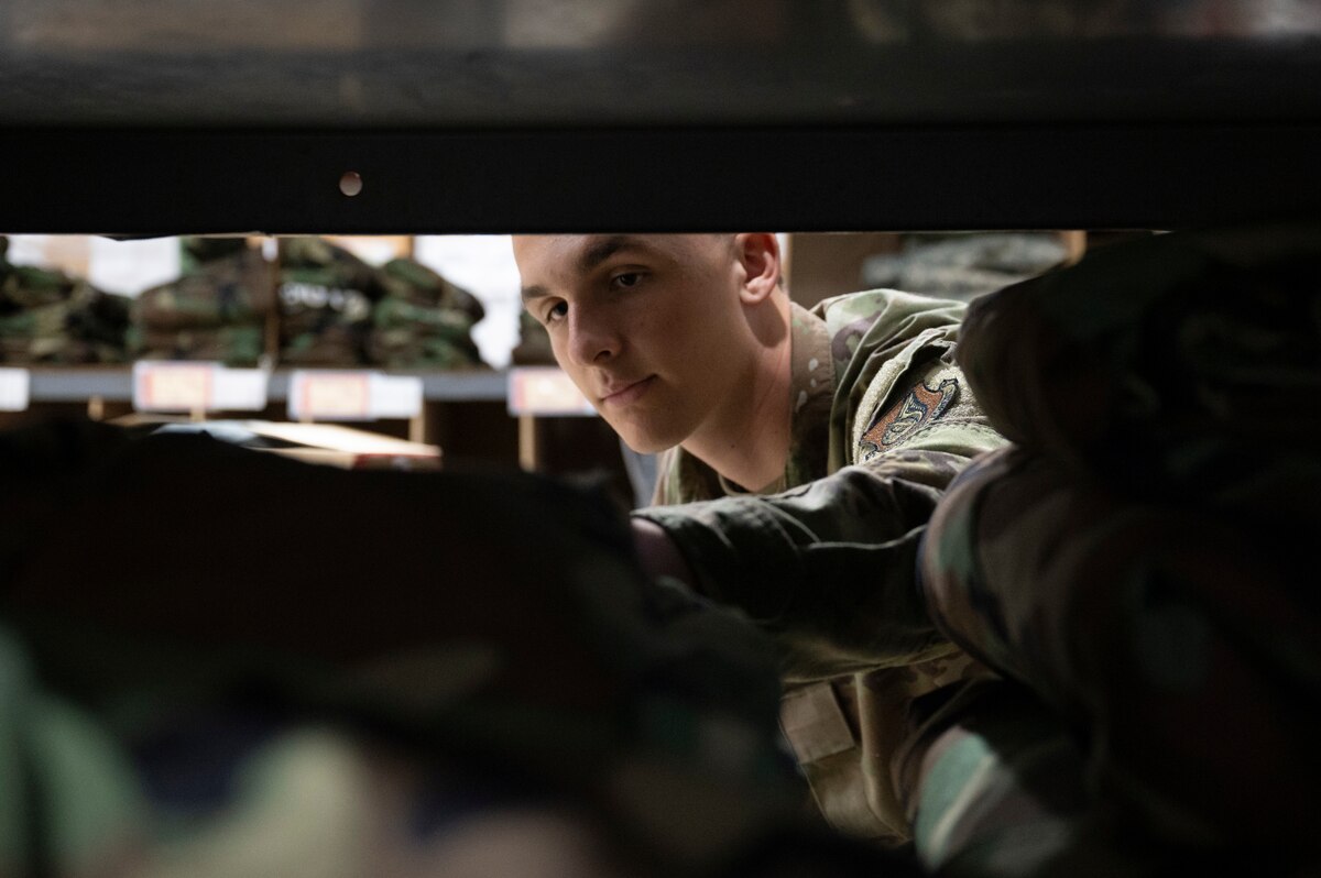 Tatianna Nojadera, 36th Logistic Readiness Squadron, ensures that the gear is being accounted for at Andersen Air Force Base, Guam, April 23, 2025. Documentation provides proof of existence and unveils whether or not more gear is needed. (U.S. Air Force photo by Airman 1st Class Joseph Maye)